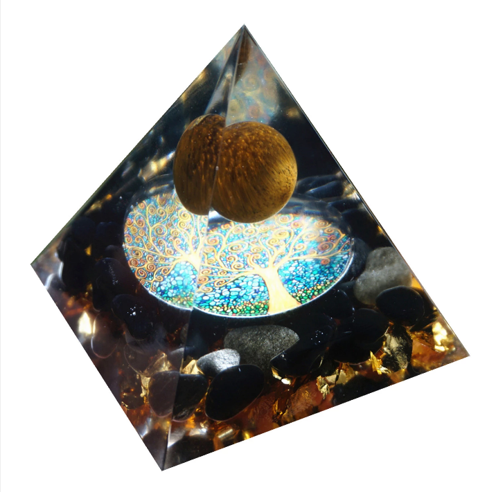 Tiger Eye Crystal Sphere & Obsidian Quartz Orgone Pyramid