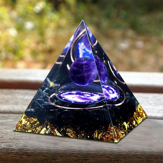 Black Tourmaline With Amethyst Orgone Pyramid