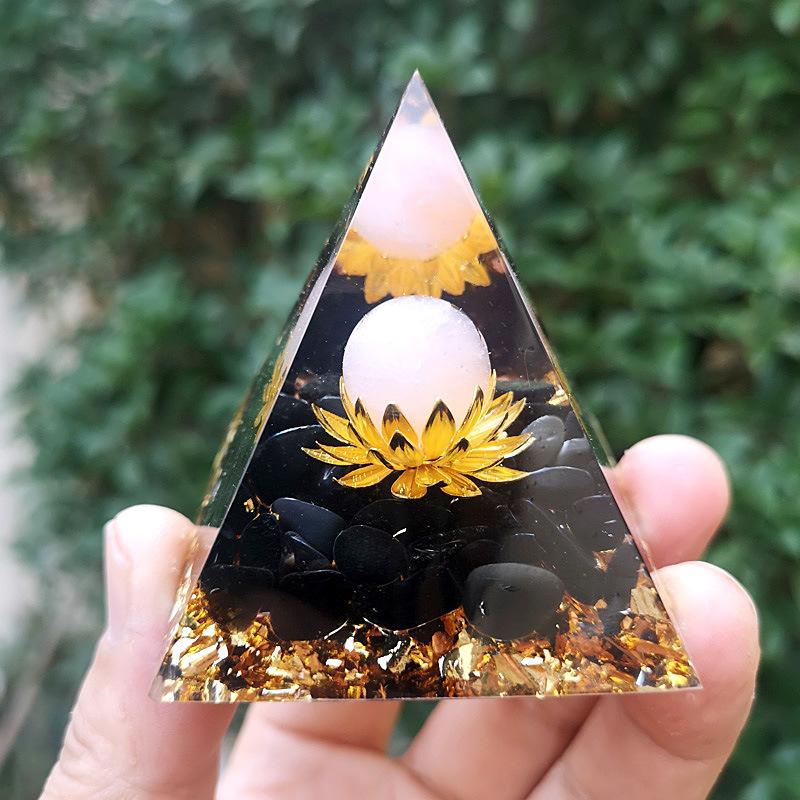 Lotus Obsidian With Lepidolite Orgone Pyramid