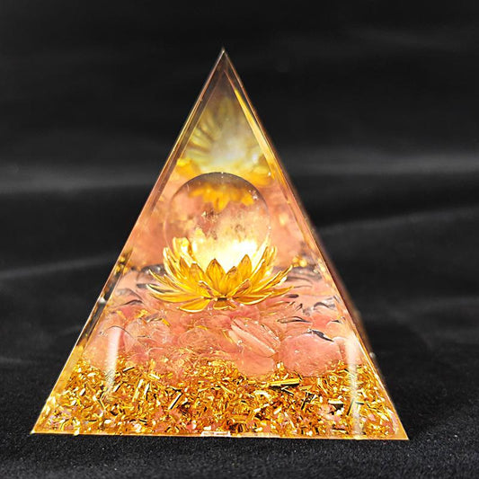 Clear Crystal Lotus Symbol Orgone Pyramid