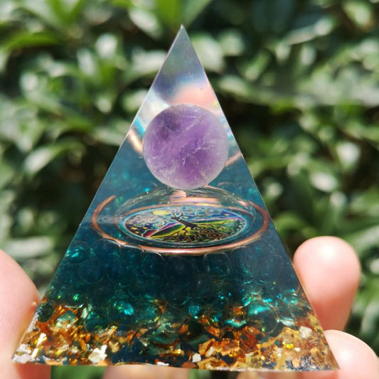 Amethyst With Aquamarine Orgone Pyramid